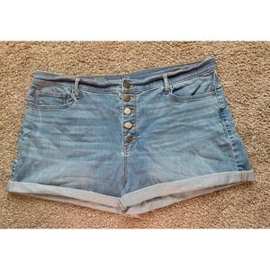 ANA Womens High Rise Denim Shorts Light Wash Button Fly Cuffed Size 18